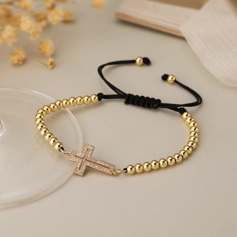 Minimalist Commute Cross Copper 18k Gold Plated Zircon Bracelets In Bulk