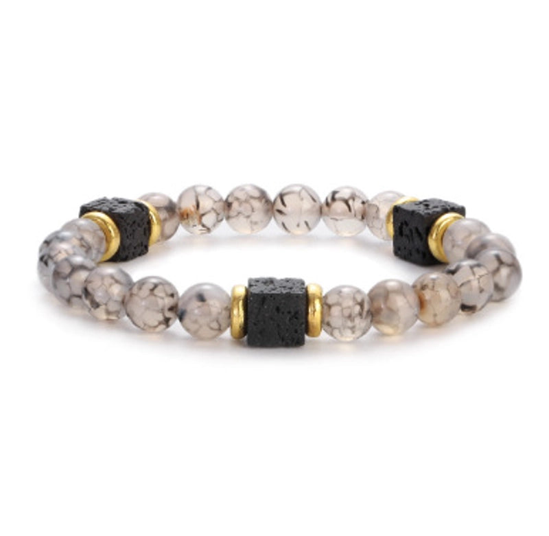 New Lava Cube Volcanic Stone Bracelet Men’s Colorful Marble Glass Beads Retro Bracelet