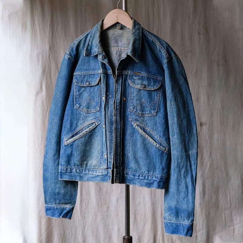 Men's Vintage Washed Denim Zipper Lapel Jacket