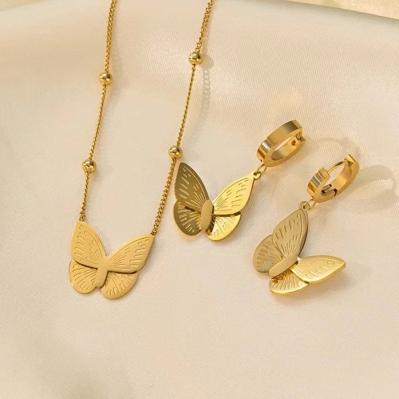 Casual Glam Retro Butterfly 304 Stainless Steel Earrings Necklace