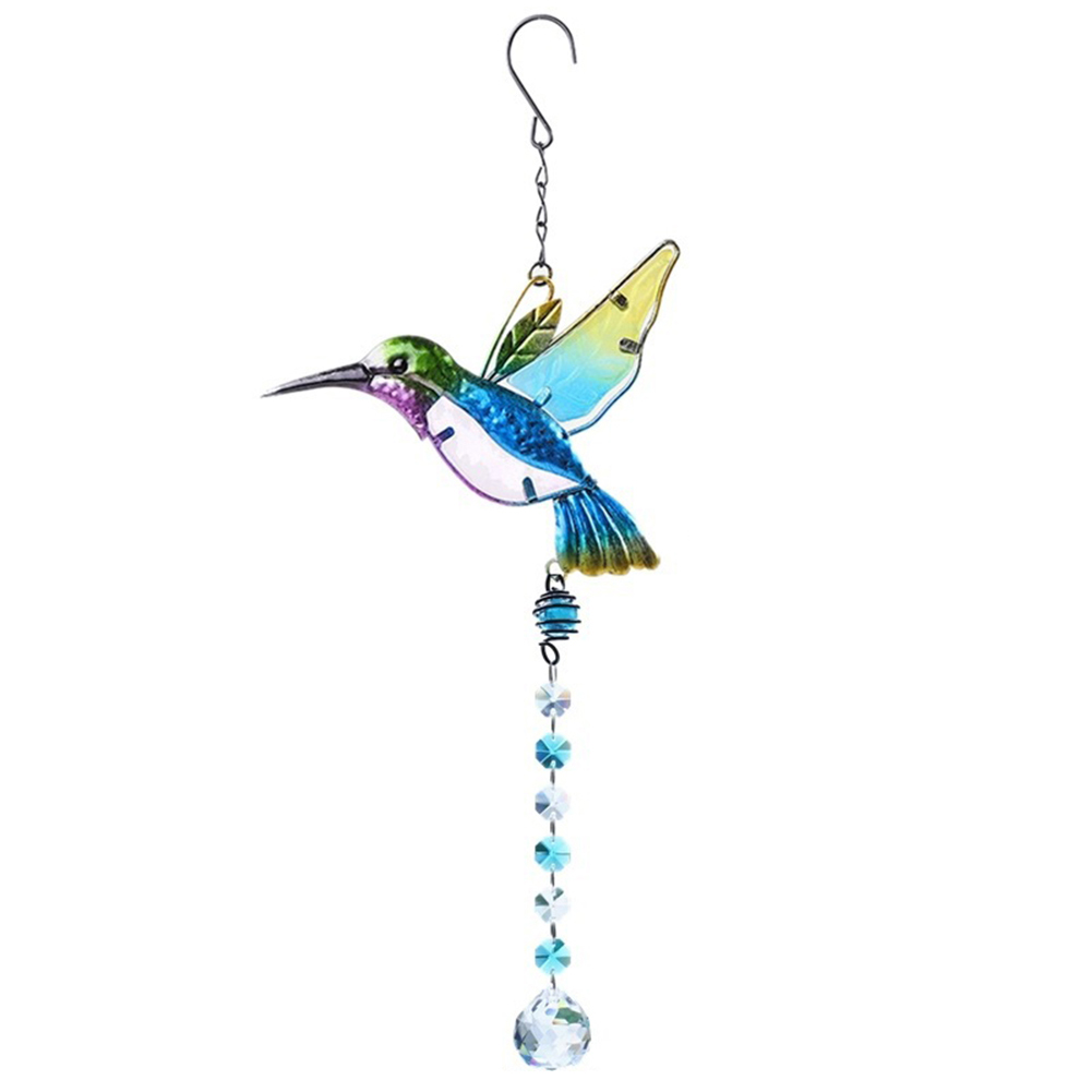 Hummingbird Dragonfly Colorful Beads Crystal Pendant Wind Chime Catcher