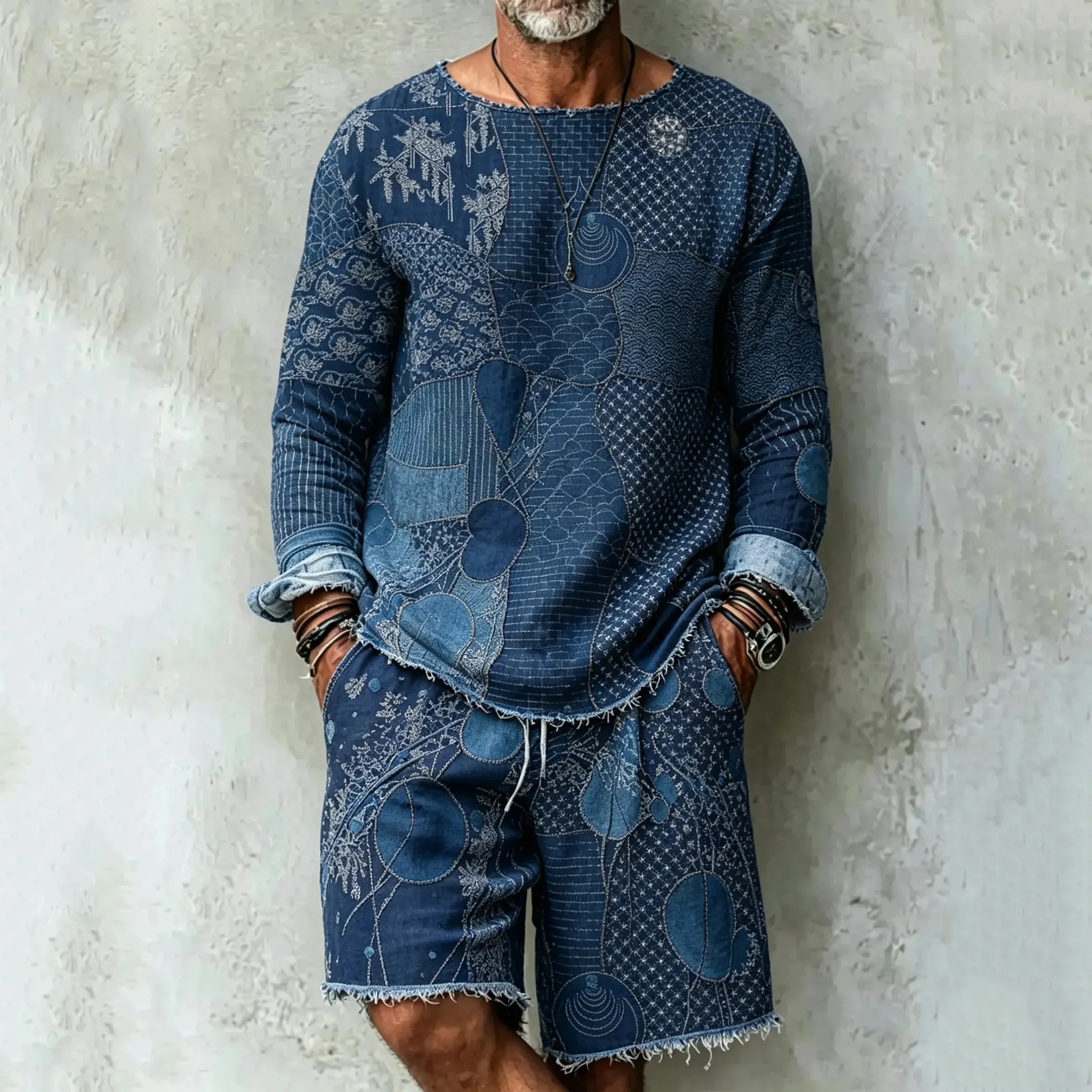 Men's Vintage Japanese Art Print T-shirt And Shorts Two Piece Set  artssus