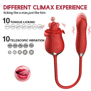 New Rose Tongue-Licking Vibrator with Telescopic Bullet – 10 Frequencies of Vibration and Licking