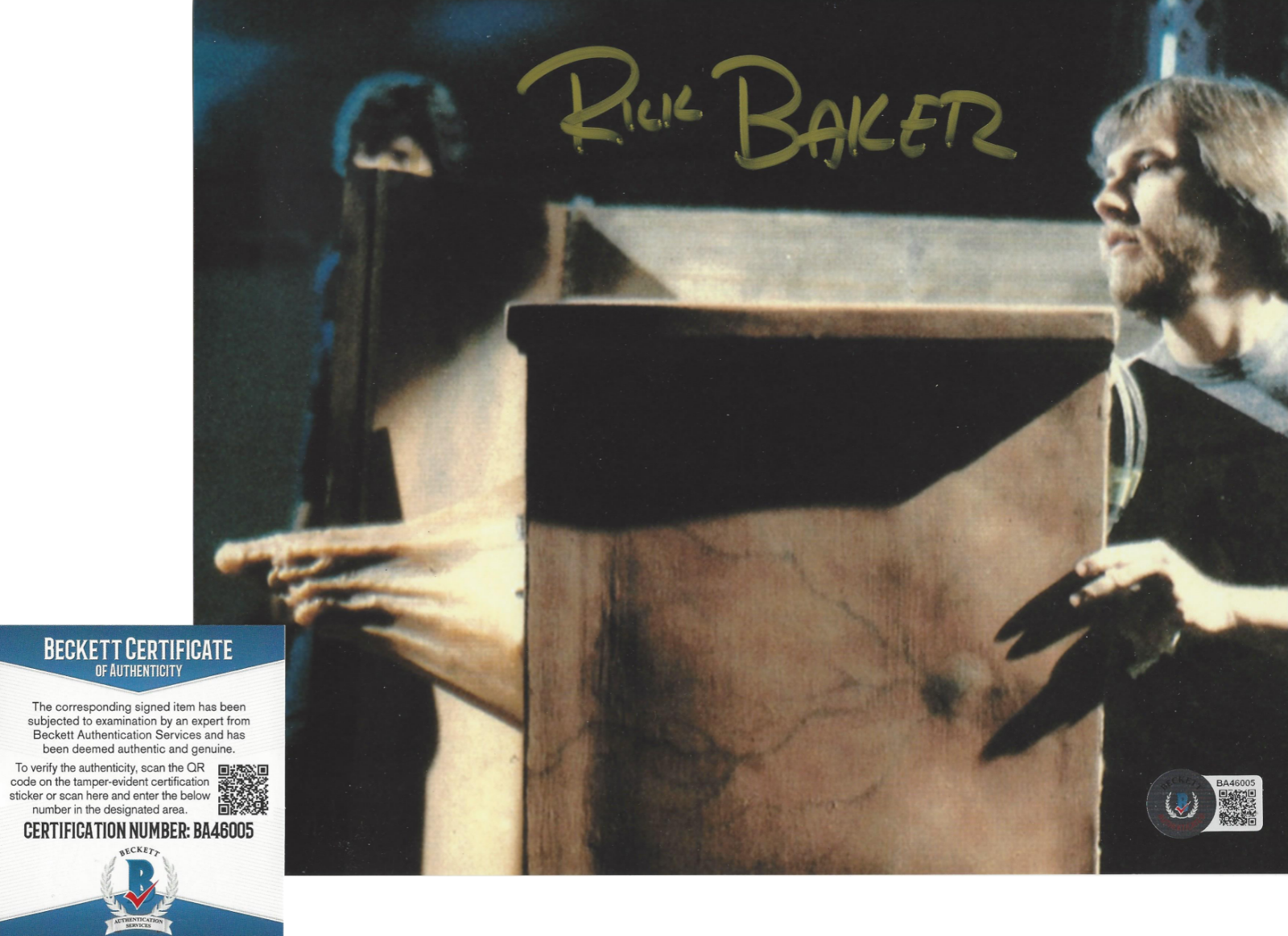 RICK BAKER SIGNED 8x10 Photo Poster painting SFX HORROR MOVIE MAKE UP ARTIST BECKETT COA BAS