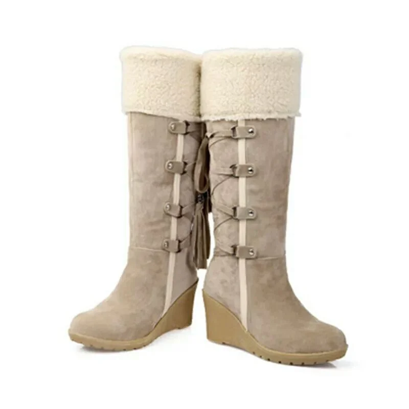 Qengg Boots Women Winter Shoes Warm Cotton Shoes Cold Winter Knee High Boots Ladies Wedge Heels Boots 7cm Plus Size 42882