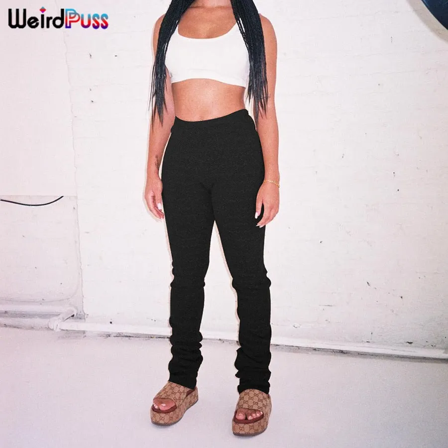 Weird Puss Shaggy Pencil Pants Women Casual Glitter High Waist Trousers Sporty Wild Streetwear Skinny Stretchy Autumn Bottoms