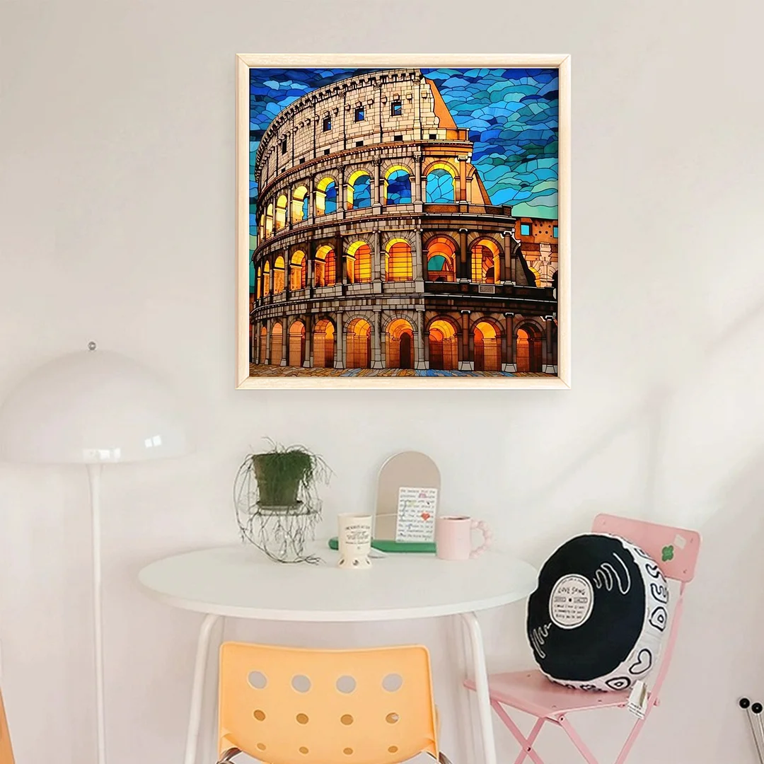 Glass Painting Colosseum Full 11CT DIY Stamped Cross Stitch Kit 45x45cm Decor