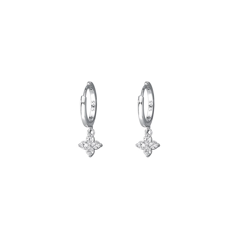 1 Pair Sterling Silver Zircon Four Leaf Clover Drop Earrings