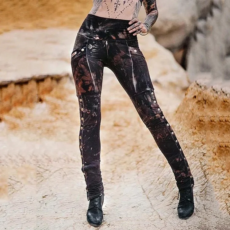 Tribal Jungle Tree Shadow Tie Dye Graphics Leggings