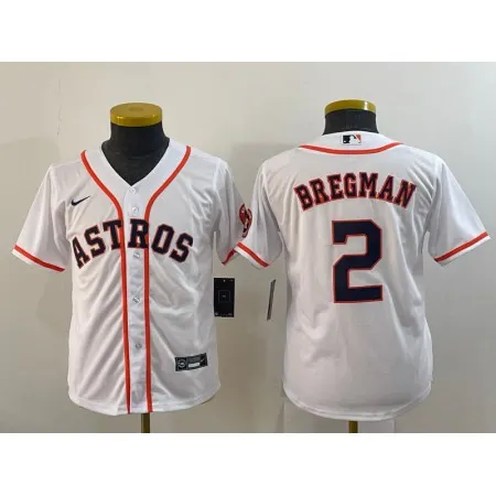 Youth Houston Astros #2 Alex Bregman White With Patch Cool Base Stitched Jersey V0AG