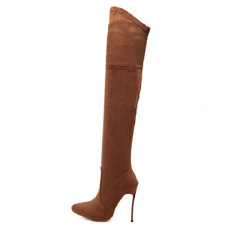 Eilyken Sexy Over the Knee high Boots Woman Flock Leather Thick high heels Women Boots Winter Black Apricot Brown Party shoes