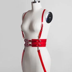 pornhint Pornhint Suspension Harness, Pvc Vinyl Harness, Draped Suspender Straps, Body Harness Belt, Clear Red Translucent Vinyl, Leather, Goth Alternative