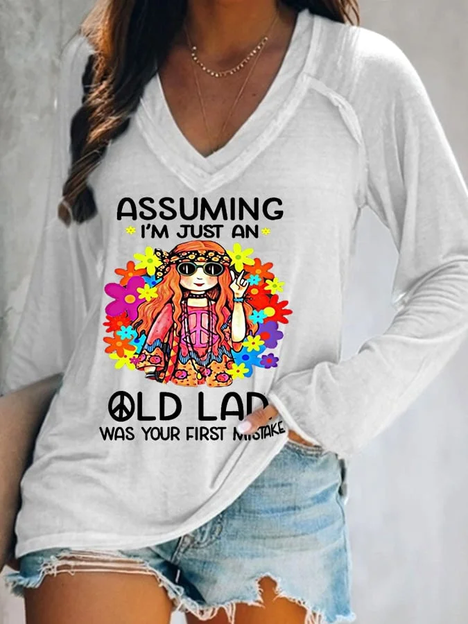 Women's Funny Hippie Assuming I'm Just An Old Lady Was Your First Mistake Long-Sleeve T-Shirt
