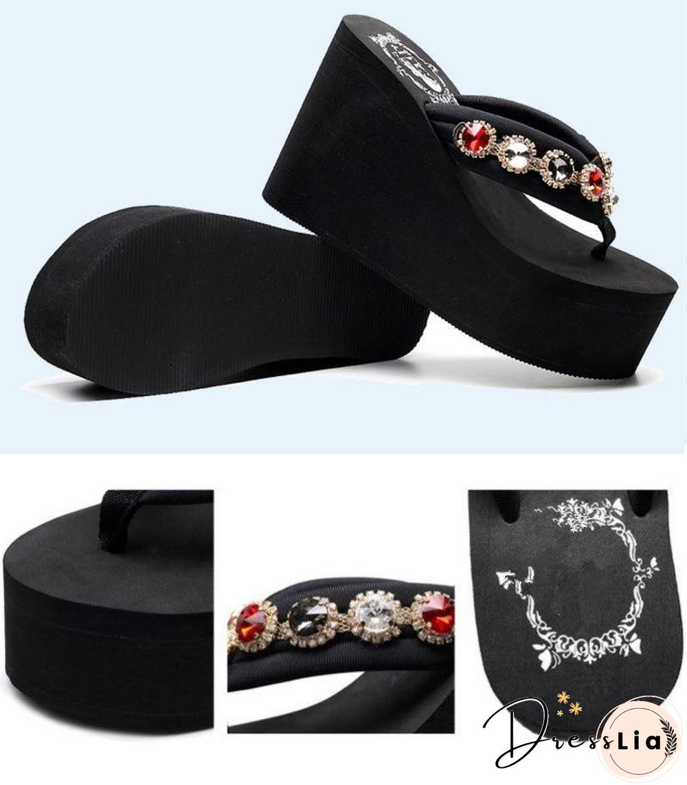 Bling Rhinestone Women Beach Flip flops Soft EVA Ladies Outdoor Slippers Sexy High Heels