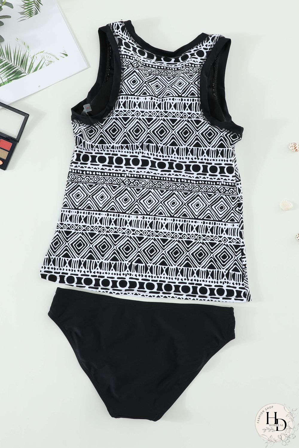 Printed Sleeveless Scoop Neck Tankini Set