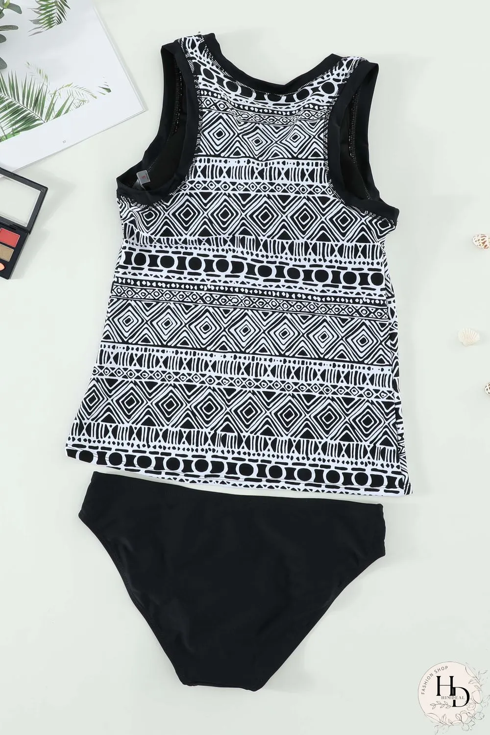 Printed Sleeveless Scoop Neck Tankini Set