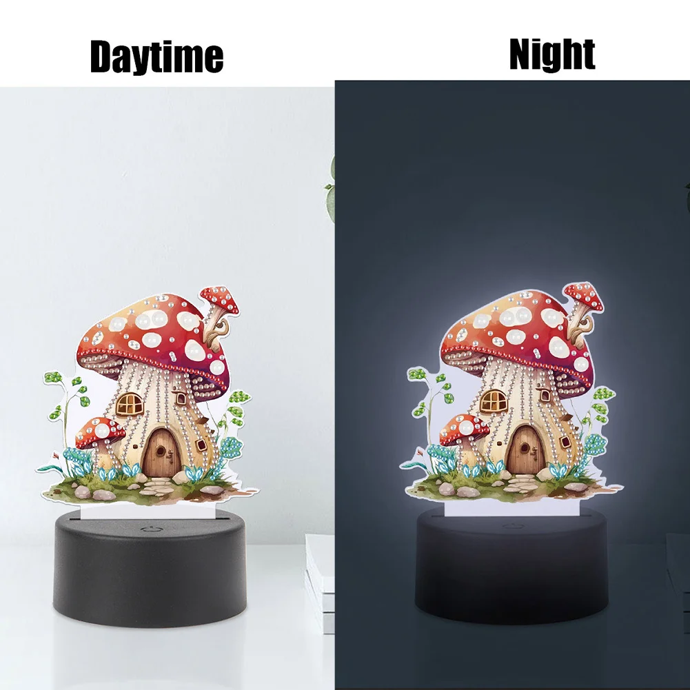 5D DIY Acrylic Mushroom House Double Sided Diamond Painting LED Night Light for Adults