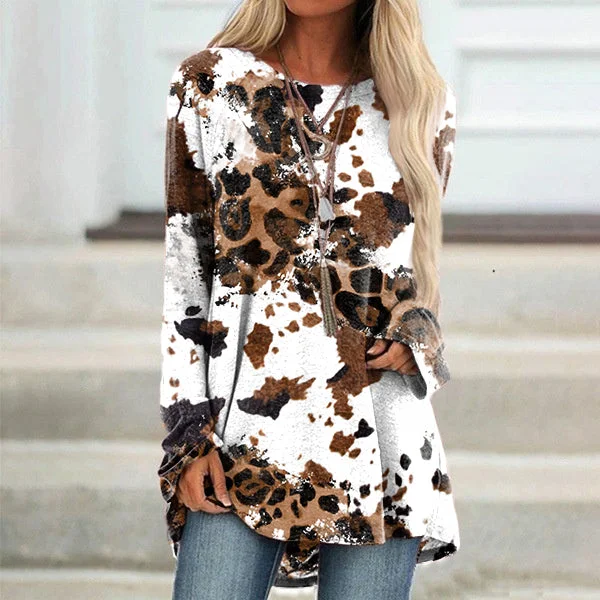 VChics Vintage Western Leopard Print Crew Neck Tunic
