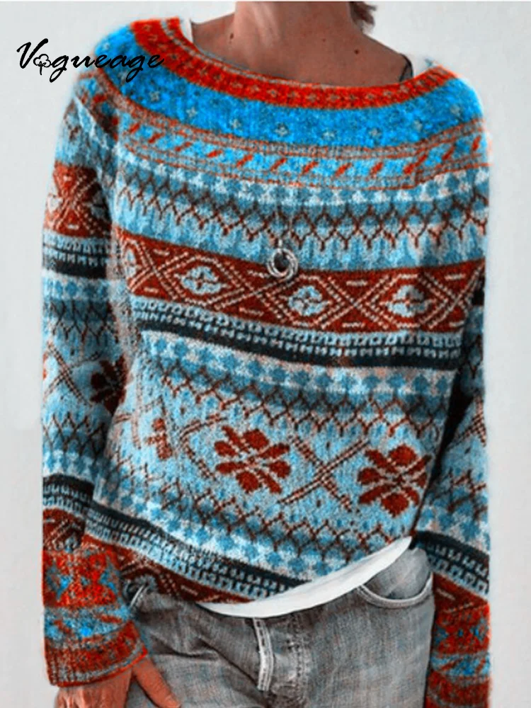 Gentle And Elegant Retro Pattern Knitted Sweater