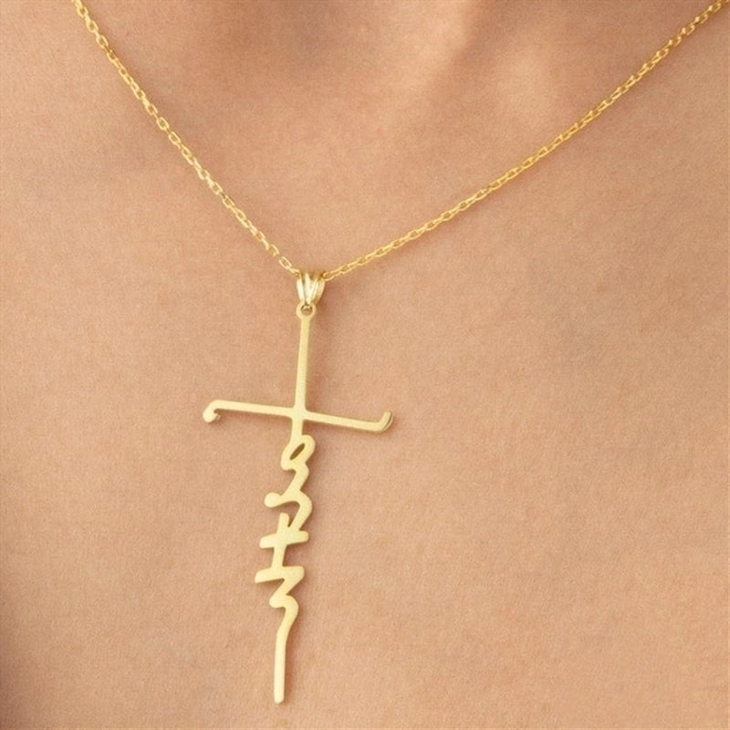 Stainless Steel Titanium Steel Minimalist Plating Hollow Out Cross Letter Pendant Necklace