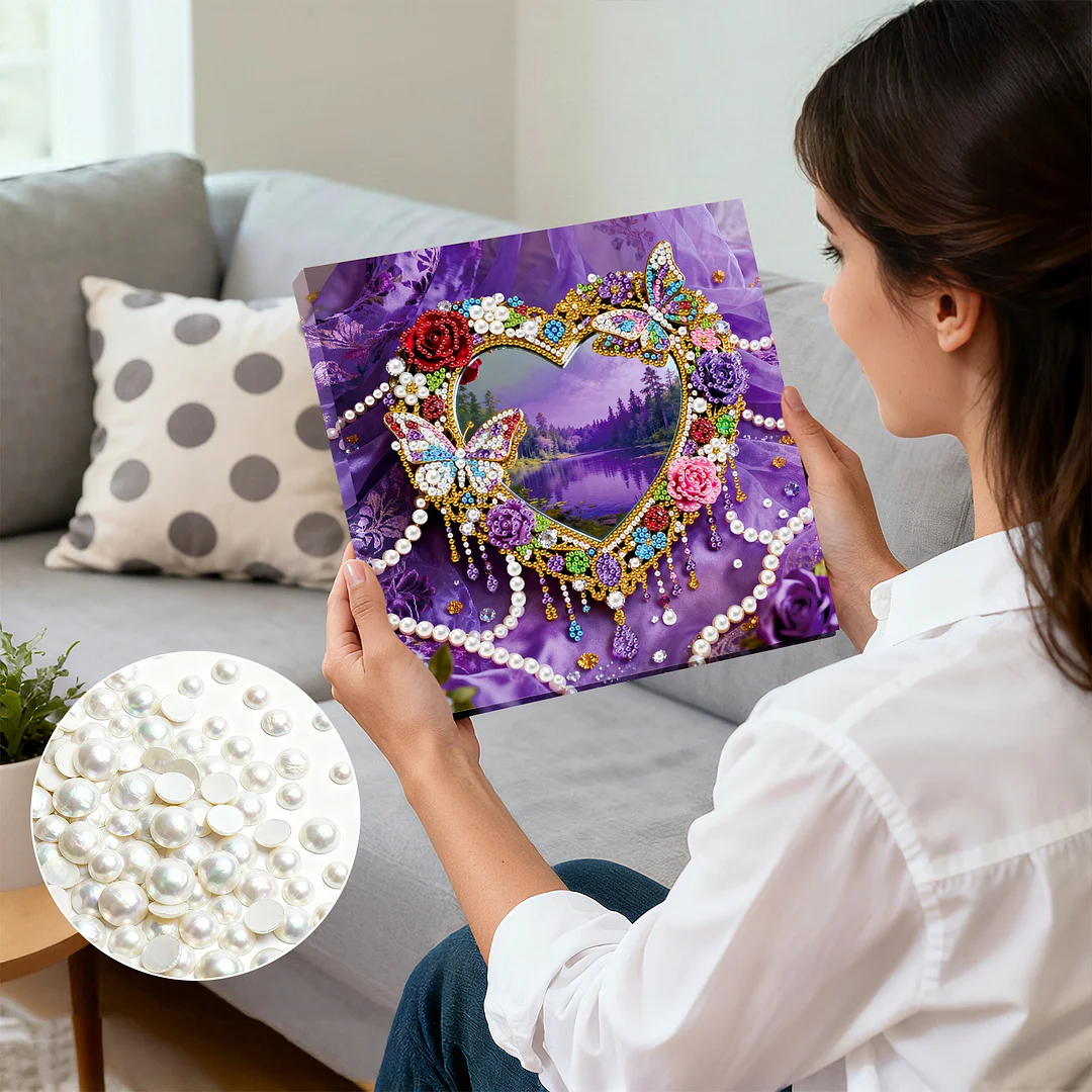 Heart DIY Pearl Art Diamond Painting Kit for Adult Home Decor 25x25cm With Frame