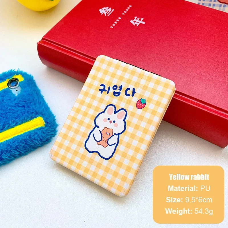 W&G Korea Ins Folding Mirror Cute Cartoon Makeup Mirror Mini Portable Portable Pu Small Mirror 2021 New
