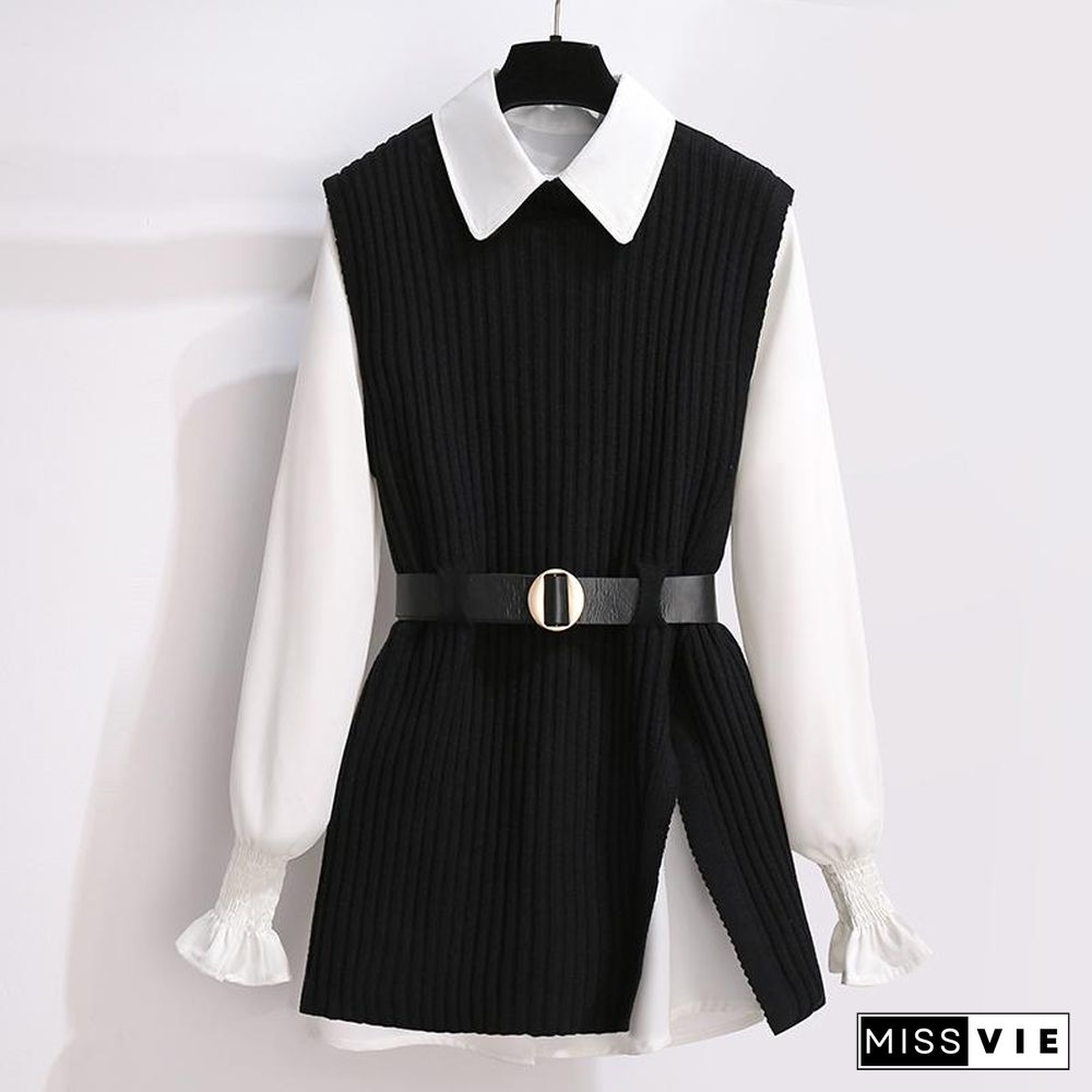 Sweet White Blouse+Knit Vest P15839