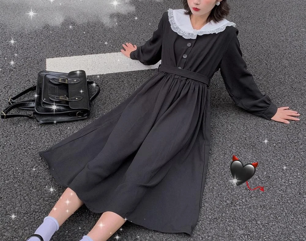Black Vintage Sailor Long Sleeve Dress SP14304