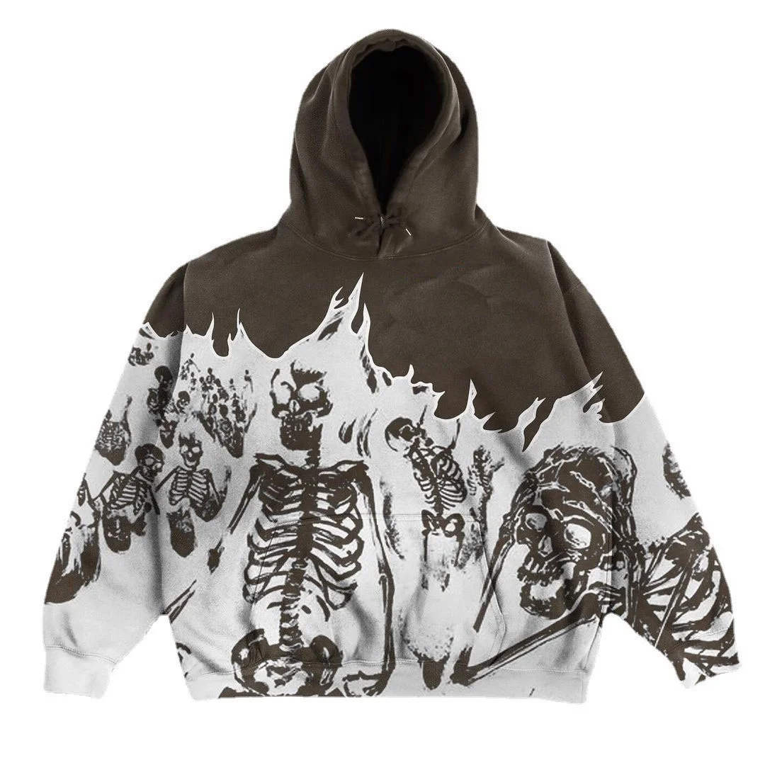 Uveng Uveng Millennium Wind Round Collar Skeleton Hoodie Couples Style 2023 Autumn And Winter New Long-Sleeved Skull Coat