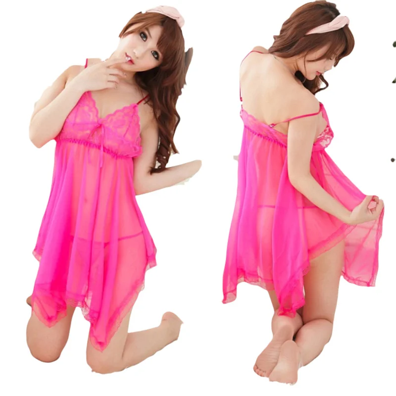 Uveng Sex Lingerie Sexy Seduction Suit Women's Transparent Sling Belt Large Size Lace Mesh Large Size Pajamas