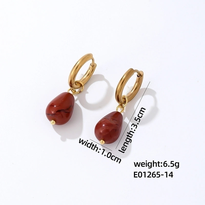 1 Pair Casual Minimalist Water Droplets Plating 304 Stainless Steel Natural Stone K Gold Plated Drop Earrings