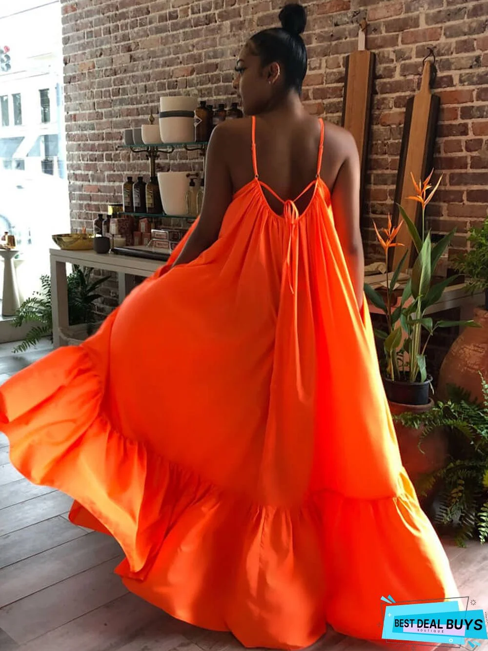 Plus Size Spaghetti Strap Ruffle Beach Maxi Swing Dresses