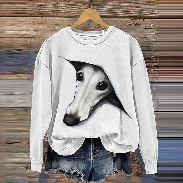 VChics Women's Greyhound Art Casual Print Long Sleeve Sweatshirt