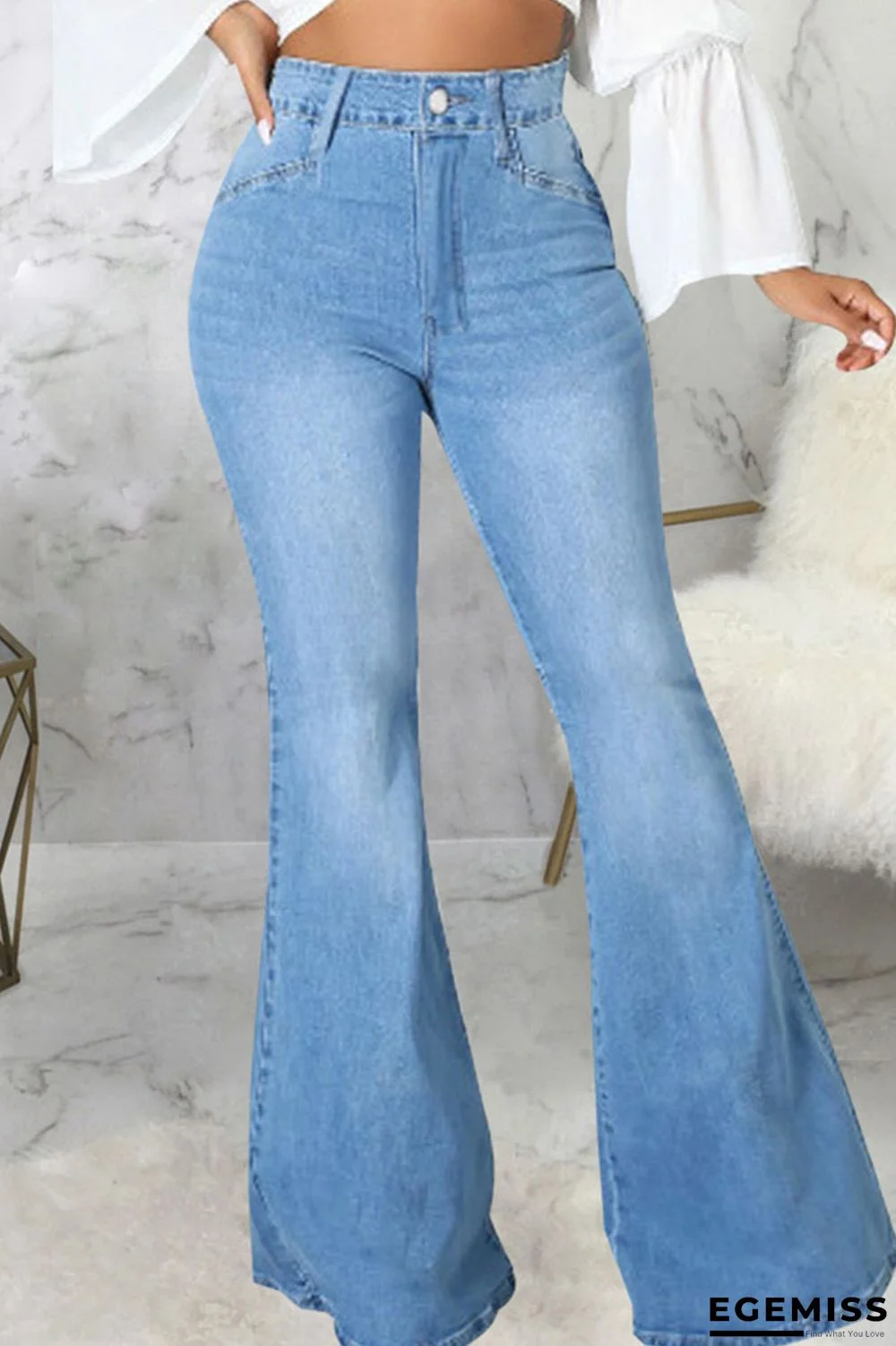 Light Blue Casual Street Solid Patchwork High Waist Denim Jeans | EGEMISS