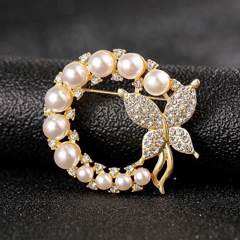 Fashion Pin Flower Alloy Plating Inlay Artificial Gemstones Pearl Women’S Brooches