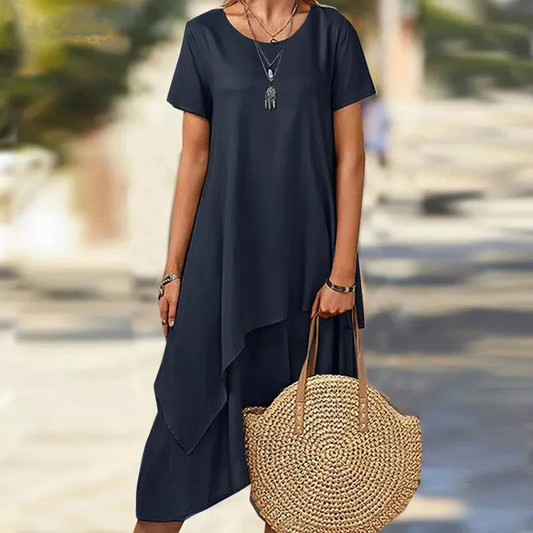 Solid Color Midi T-shirt Dress