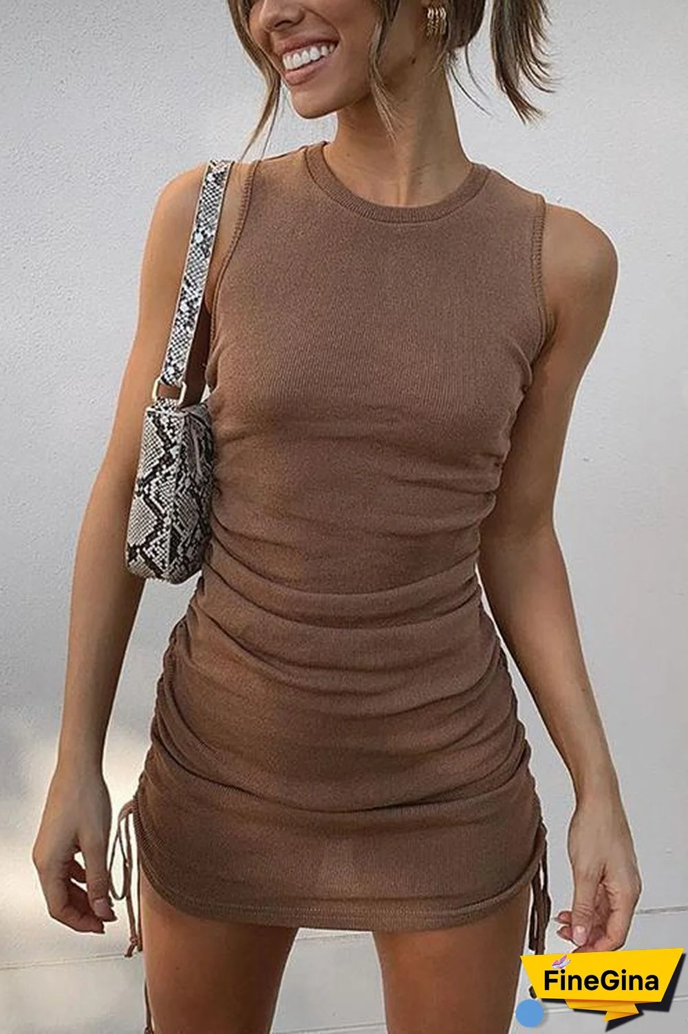 Drawstring Sleeveless Mini Dress