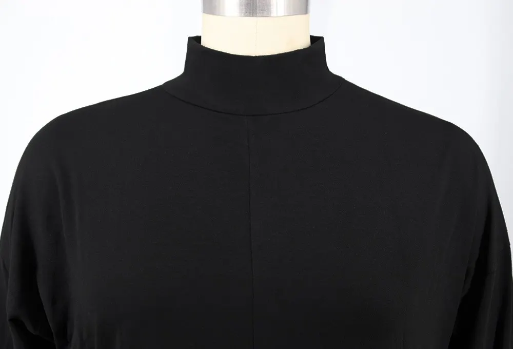 Autumn And Winter High Collar Solid Color Slit Long Sleeve Womens Casual Sports Two Piece