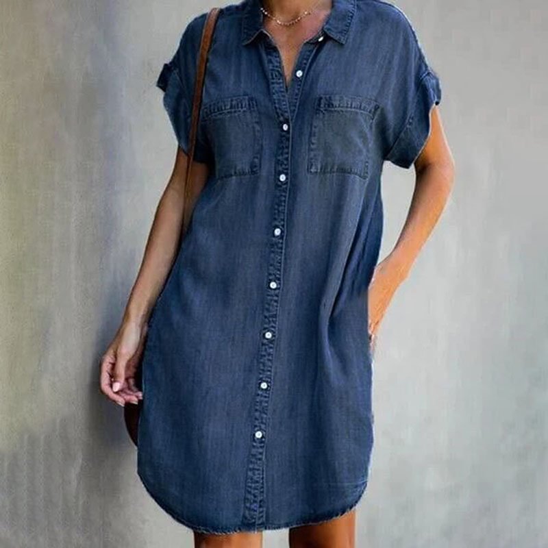 Short sleeve slim denim dress