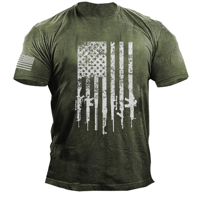 American Flag Gun Print Men's Cotton T-Shirt