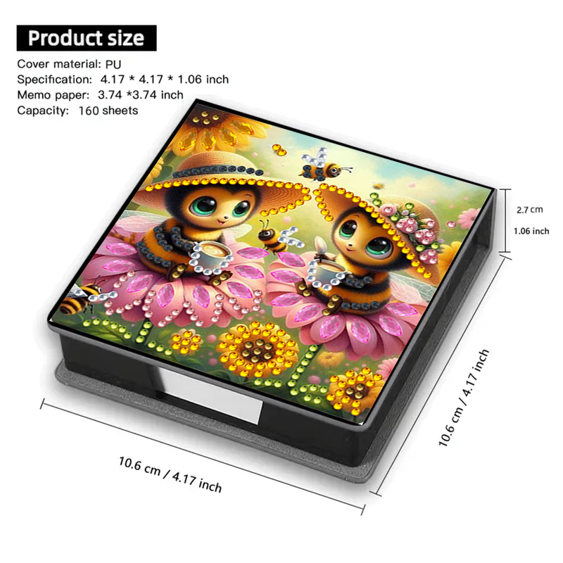 PU Bee Diamond Painting Notecard Box with Papers for DIY Art Craft