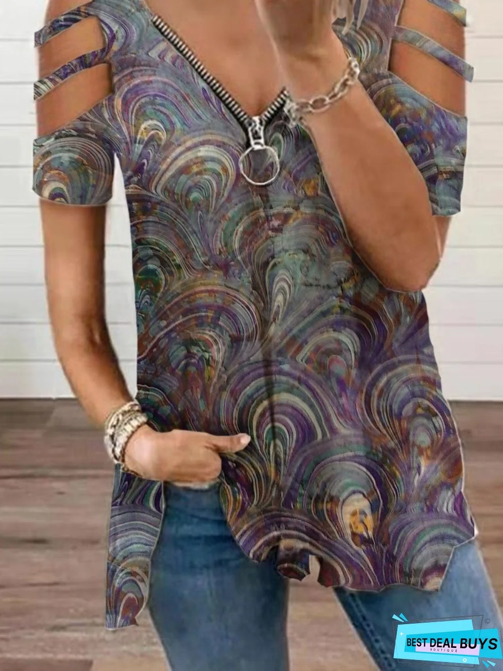 Casual A-Line Cotton-Blend Short Sleeve T-shirt