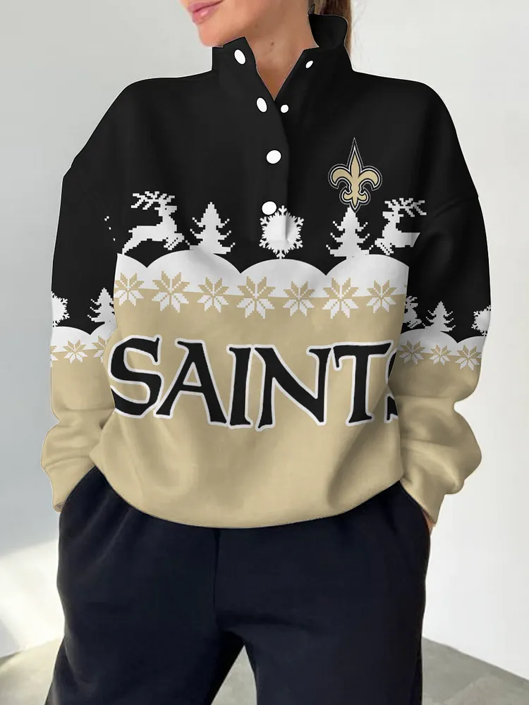 New Orleans Saints 2025 New Design Casual Snap  Mockneck Pullover
