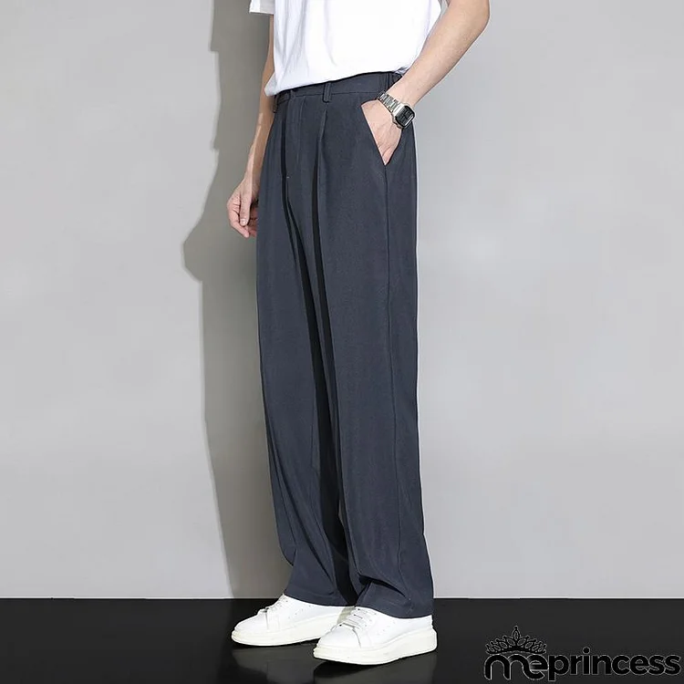 Men Fashion Casual Basic Versatile Solid Color Plus Size Straight Pants