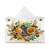 DIY Diamond Art Tissue Box Holder Flower Bee PU Leather Diamond Art Desktop Organizer Resin Rhinestone Storage Organizers Gem Art Home Office Decor Craft Gift