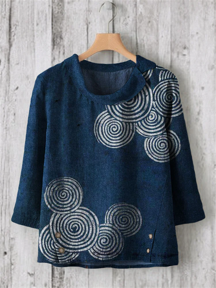 Sea Waves Ripples Japanese Lino Art Linen Blend Tunic