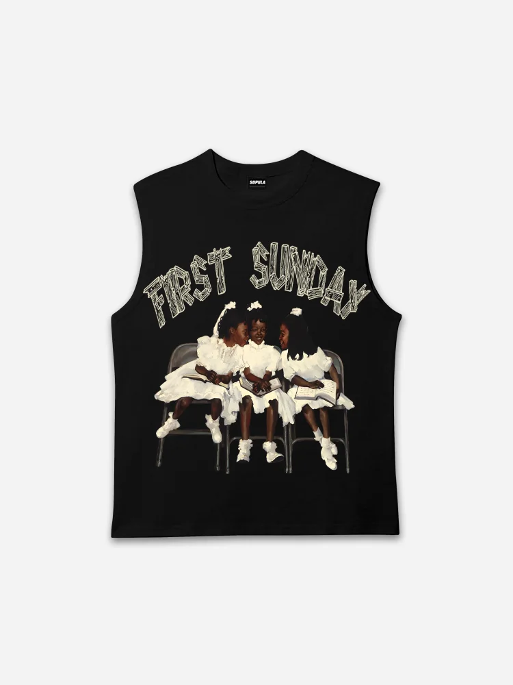 Retro First Sunday Faith Graphic Print Cotton Tank Top