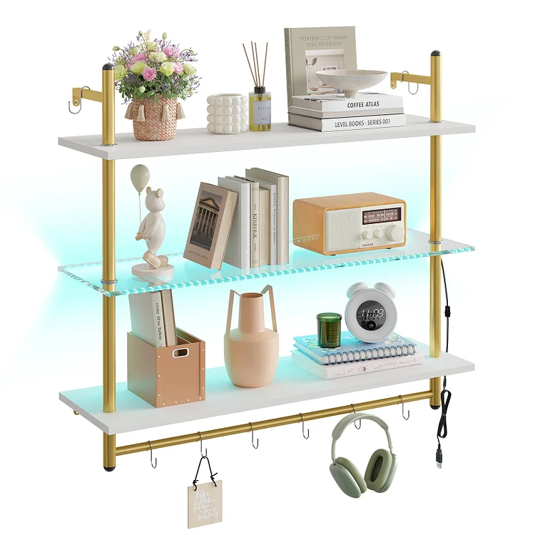 Bestier 41" Floating Shelves for Wall with LED Light