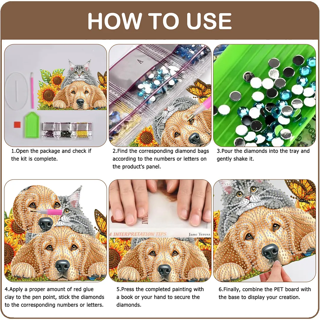 Diamond Painting Food Bowl with Wood Stand Diamond Art Dog Bowl for Small Dogs