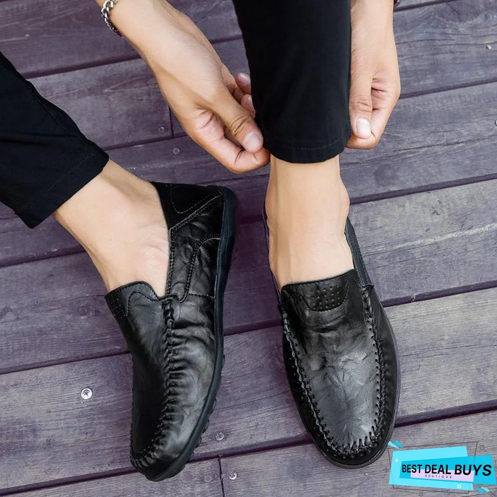 Mens Genuine Leather Loafers Moccasins Comfy Breathable Slip On Boat Shoes